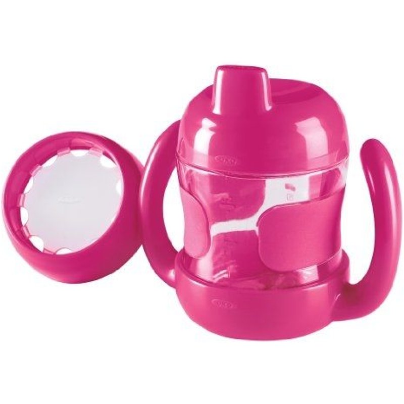 Oxo Tot - 6125300 - Set Gobelet Bec Anses + Verre Débit Réduit - Rose - 200 Ml