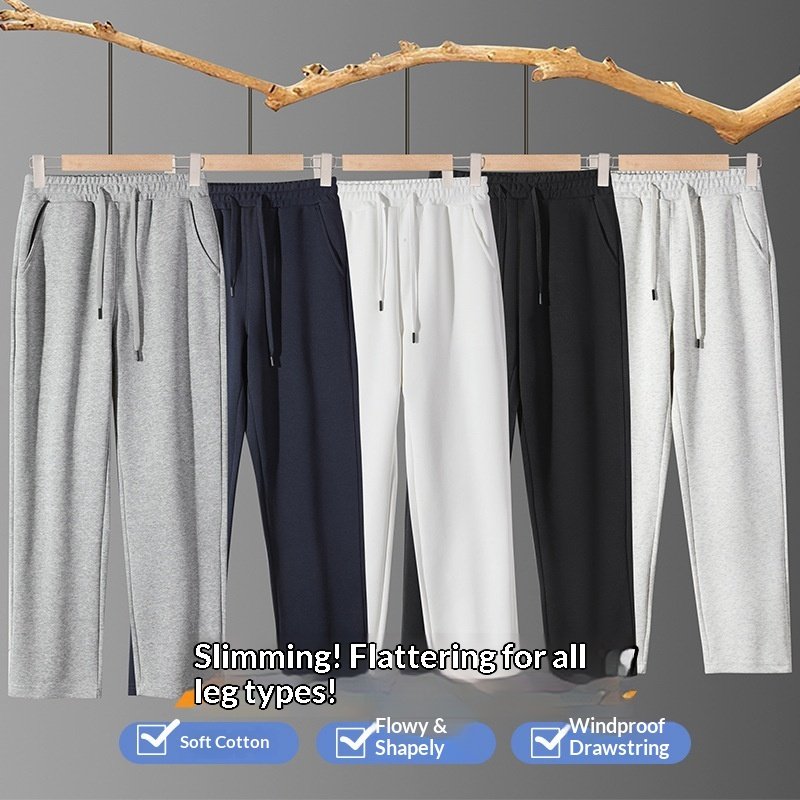 Pure Cross-Border Outdoor Sports Men Spring Autumn Style Long Loose Casual Straight Wide-Leg Solid Color Pants Plus Size