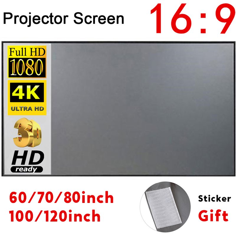 Écran de projection portable simple et anti-lumière, 60/70/80/100/120 pouces, pour la maison, l'extérieur et le bureau