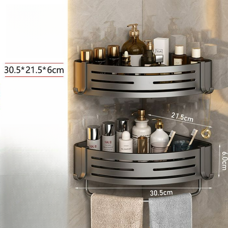 Heightened No-Drill Wall-Mounted Basket Bathroom Triangle Rack Toilet Corner Storage Shelf
