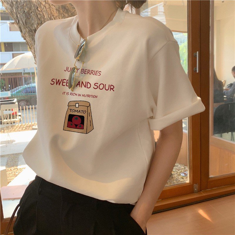 Women's short-sleeved T-shirt female ins fashionable and versatile foreign style age-reducing slim tops summer thin style