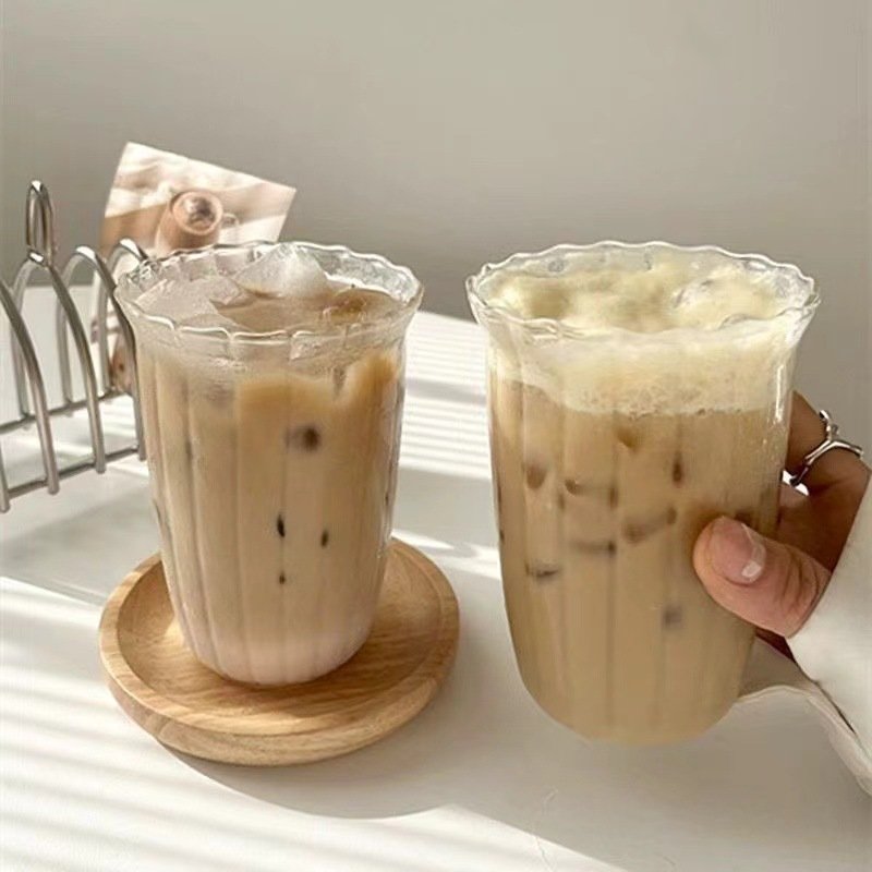 ​Striped Glass Coffee Cup - Heat-Resistant Latte & Iced Drink Cup With Retro Vertical Lines (Handmade 12oz Dishwasher Safe)​​