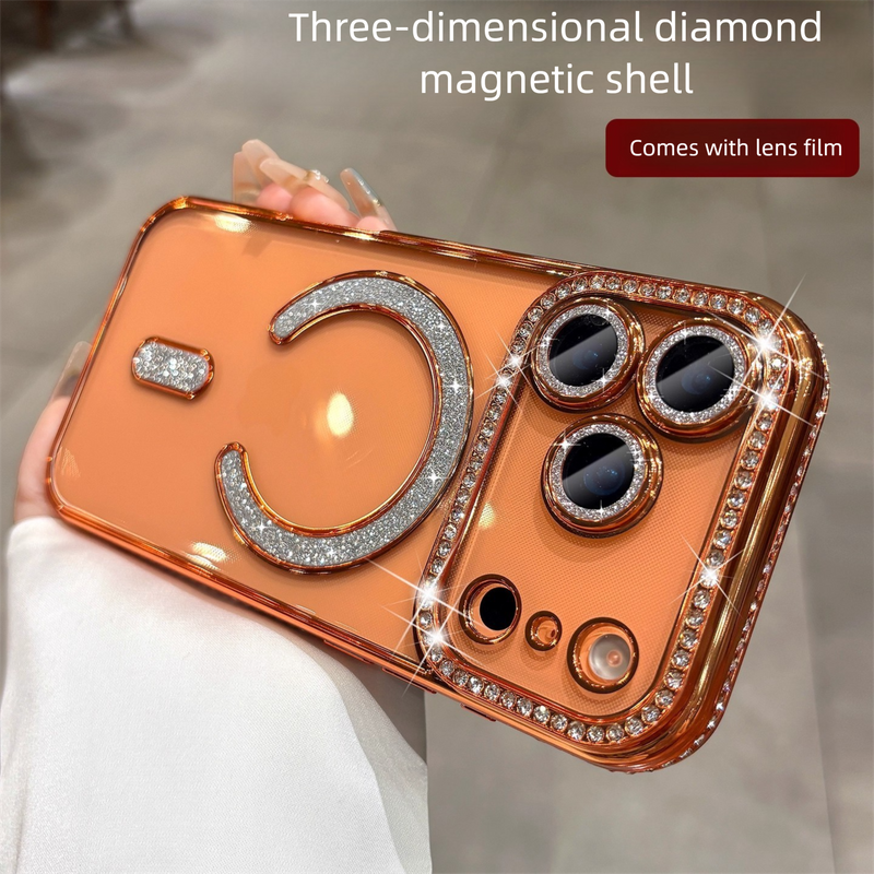 Compatible IPhone 17 Pro Max Case With Edge Drill Magnetic IPhone 16 Transparent Electroplated Glitter Anti-drop