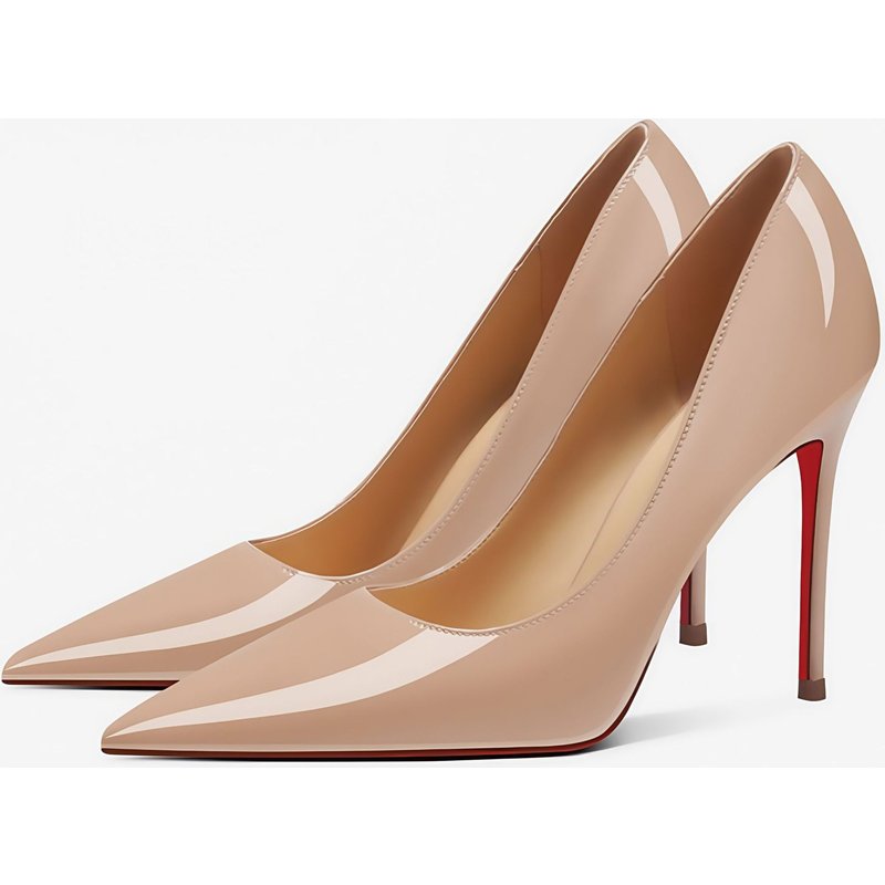 Red Sole High Heels Nude Color 2025 Shallow Mouth Patent Leather New Pointed Toe Sexy Nightclub Elegant Single Shoes