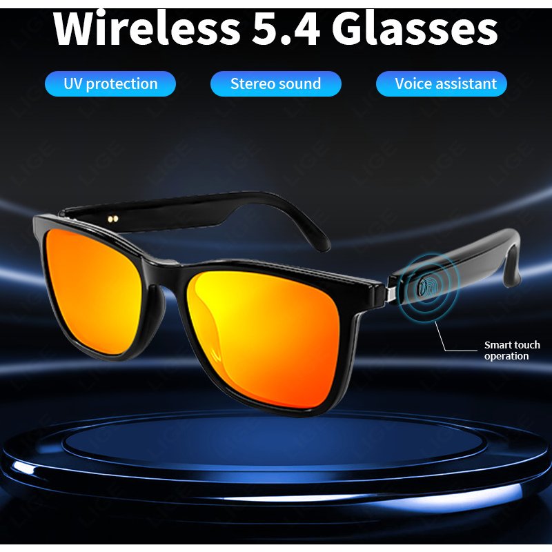 Lunettes connectées avec écouteurs Bluetooth sans fil, commande tactile, appels HD, design léger pour le travail, les voyages et les activités de plein air