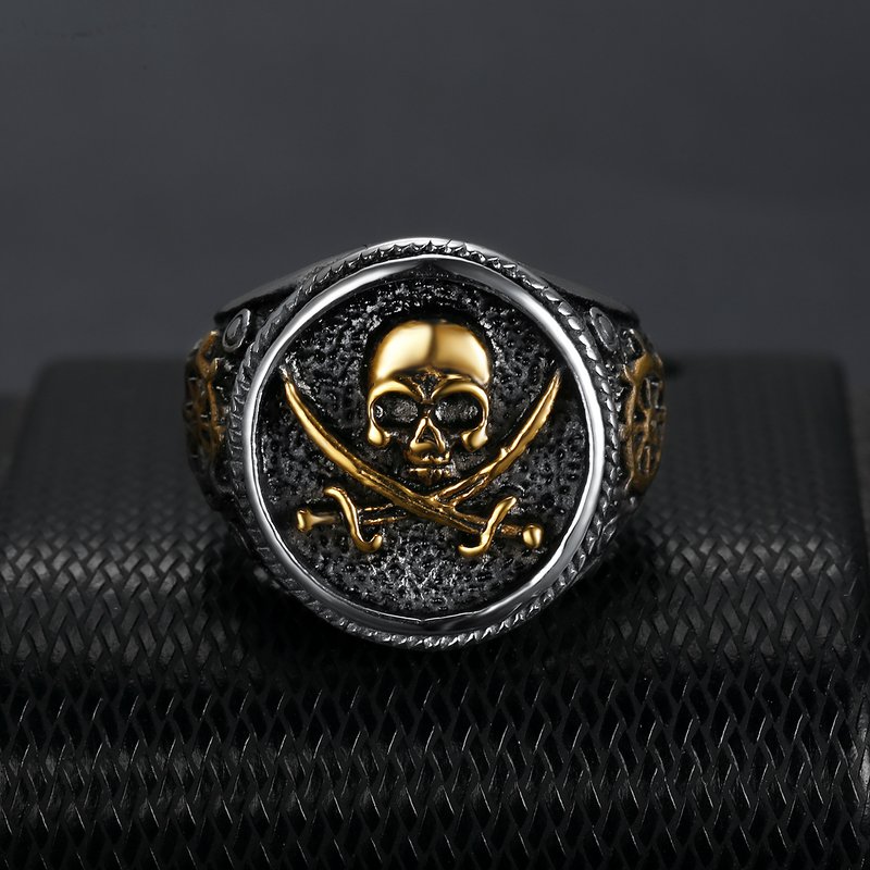Caribbean Pirates Skull Seal Ring Men's Retro Index Finger Large Size Stainless Steel Ring