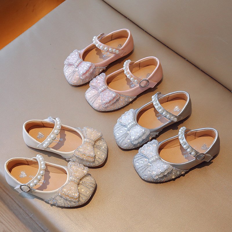 Girls Princess Shoes 2024 Spring and Autumn New Children's Shoes Small Leather Shoes Girls Shining Crystal Shoes Baby Shoes