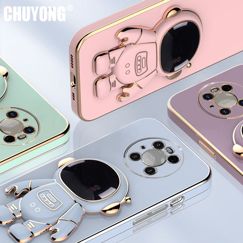 Luxury Plating Holder Case for Huawei Mate 40 30 20 10 Pro P50 Pro P40 P30 Lite P20 Y6 Y7 Y9 Prime 2019 Cases Astronaut