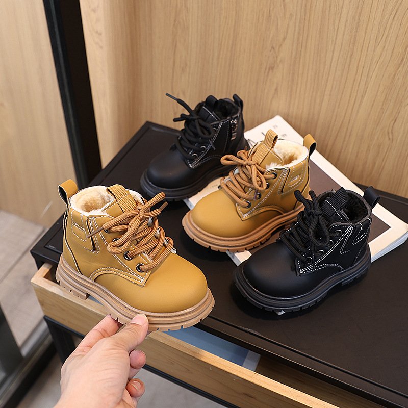 2025 Winter New Boys Classic Warm Martin Boots Girls Thick Leather Boots Children's Anti Slip Plush Cotton Boots