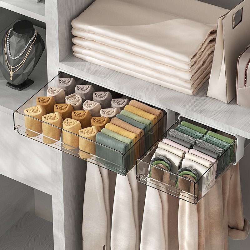 Family Organizer Punch Free Under Table Drawer Invisible Desk Storage Box Hanging Large Capacity Drawer Type Pet Underwear Storage Box