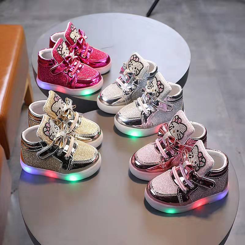 2024 Spring and Autumn Girls' Princess Water Diamond Breathable Light Children's Sports Casual Shoes