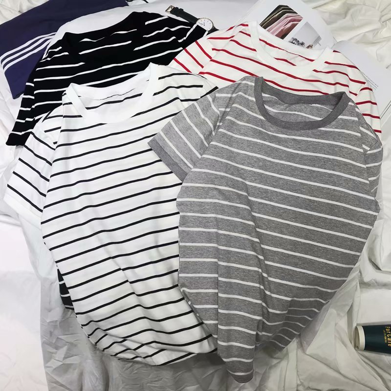 Men's clothing Spring and summer men's T-shirt men's short-sleeved round neck slim t-shirt striped clothes men's bottoming shirt tops