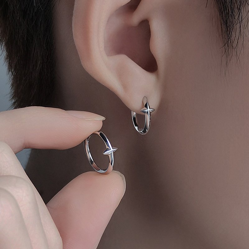 New Star Antiallergic Earrings With High-End Feel, Niche, Cool, Trendy, Personalized Men's Design, Birthday Gift
