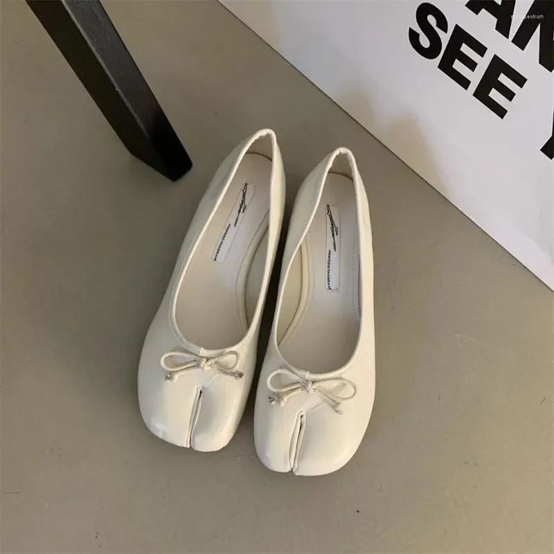 Casual Shoes Split Toe Ballerina Mary Janes Leather Ballerines Femme Chaussure 2024 Fashion Bow Women Ballet Flats