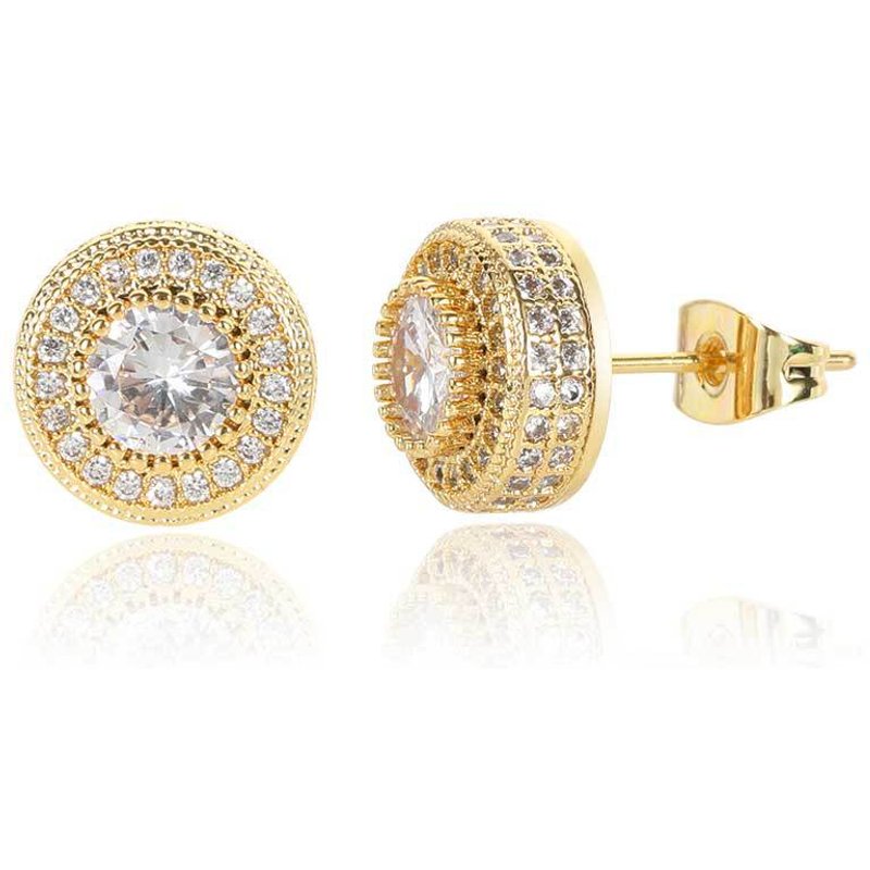 Women's Jewelry Round Full Zircon Hip Hop Earrings High End Niche Jewelry 925 Silver Needle Men's Earrings