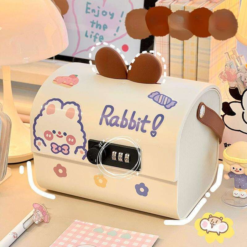 Cute Rabbit Student Children's Password Lock Piggy Bank, Deposit Box, Safe, New Year's Gift