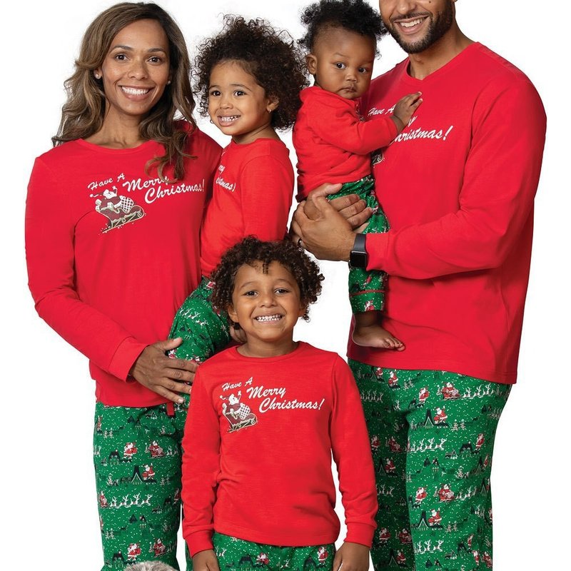 Women's Sleepwears New Year cotton parent child outfit Home decoration autumn and winter Santa Claus print Christmas pajamas parent child suit