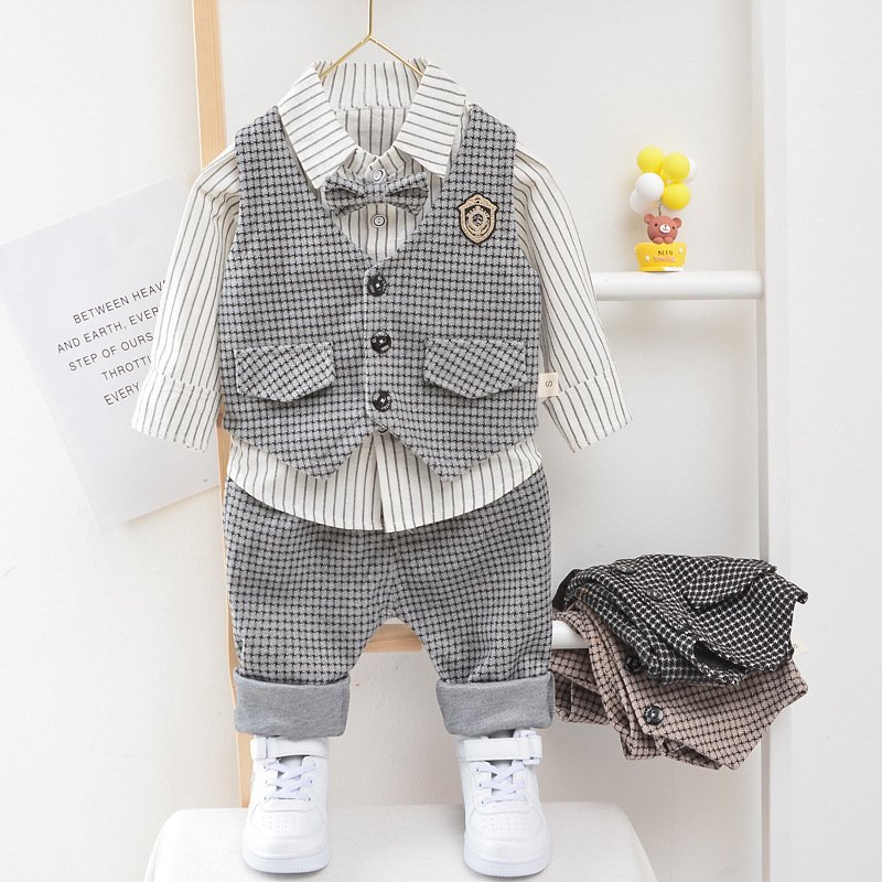 Children's Clothing Boys Spring And Autumn Suits 2020 New Children's Baby Houndstooth Vest Three Piece Suit Spring Style