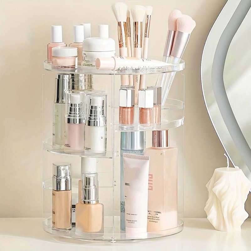 360° Rotating Makeup Shelf - Spinning Countertop Clear