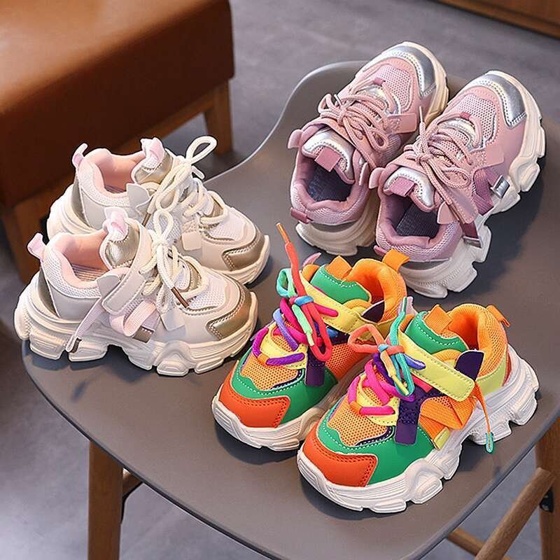 SHLIANG New Kids Sneakers Baby Candy Lace School Shoes Boys Girls Soft Anti-slip Running Shoes Children Fashion Sports Casual Shoes Y0369
