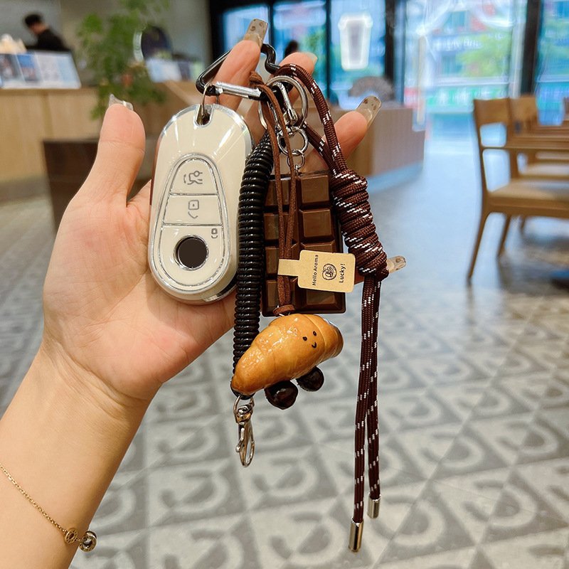 Bag Parts & Accessories Hand Woven Rope Bagel Bread Keychain Niche Braided Rope Chocolate Car Key Chain Bag Packaging Pendant
