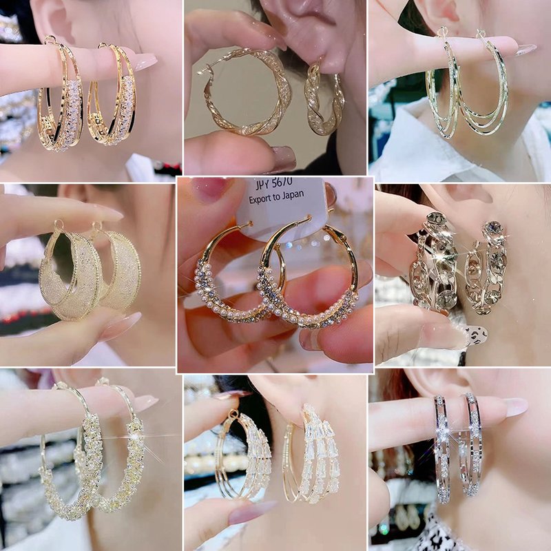 Women's earrings New Temperament Fashion Hoop Earrings Western Style High-end Crystal Earrings Light Luxury Unique Versatile Ear Accessories