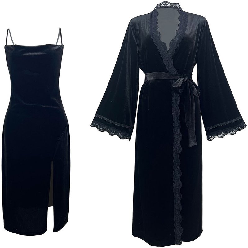 French swing collar sexy slit pure desire backless velvet sweet nightgown simple outer robe home set