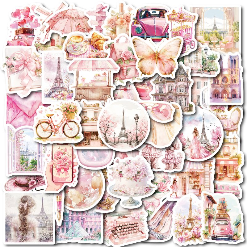 Stationery Sticker Girls Pink Paris Waterproof Stickers DIY Mobile Phone Shell Water Cup Decorative Stickers