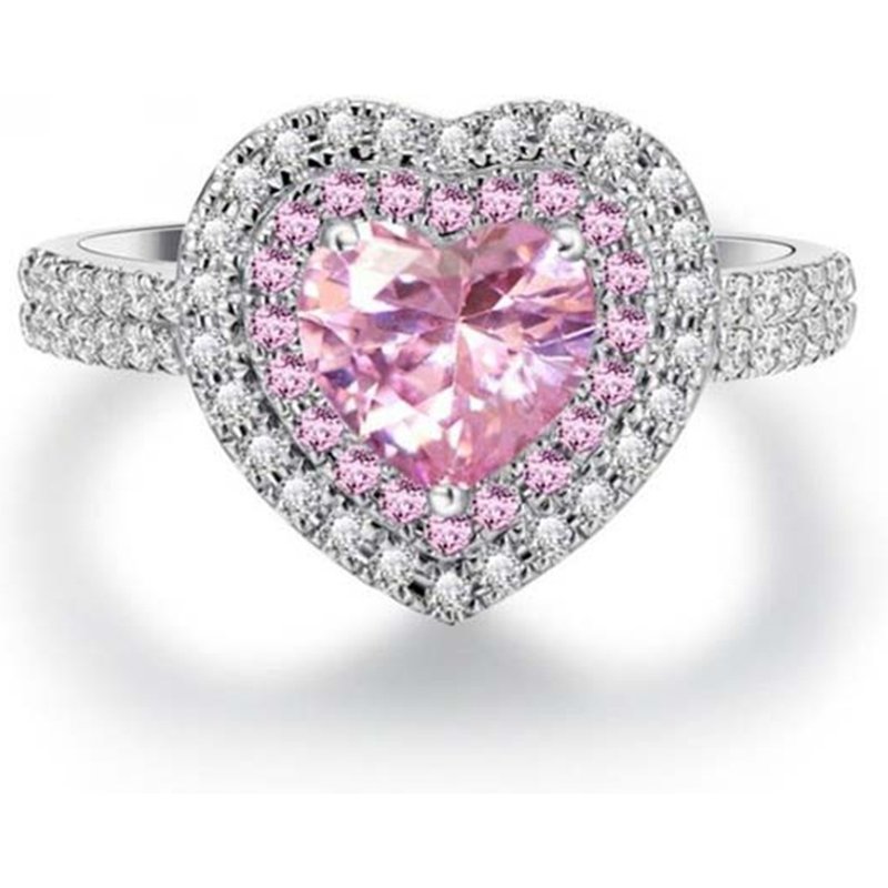 Fashion Delicate Sier Colors Heart Rings for Women Trendy Metal Inlaid Pink Stone Wedding Engagement Jewelry