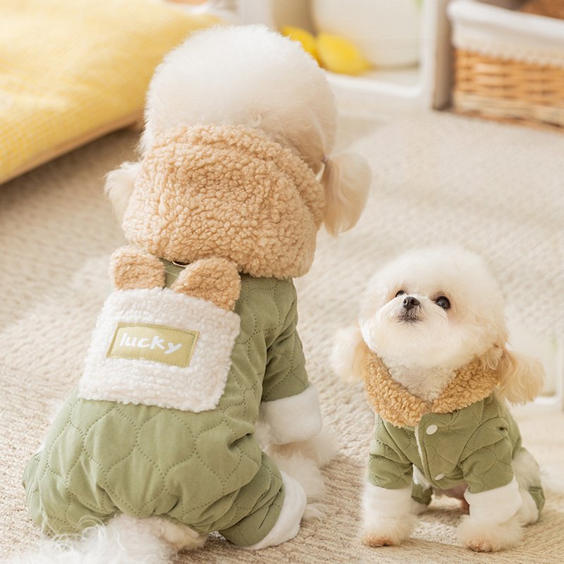 Autumn and winter dog thick warm quilted pocket traction four legged cotton coat cat Teddy Bichon pet dog clothes
