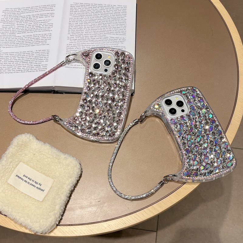 High-end Crystal Bag With Single Shell Same Style Flash Diamond Strap Phone Case For IPhone 16 Pro Max 15 Pro 14 13 12 11 Case