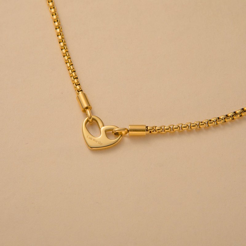 Stainless Steel Heart-shaped Necklace, I Am Worthy, Fashionable Hollow Letters, High-end Feeling, Collarbone Chain