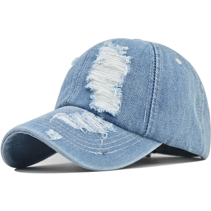 Unisex Men's and women's thick denim ripped cap Washed ripped cowboy baseball cap simple plain cap