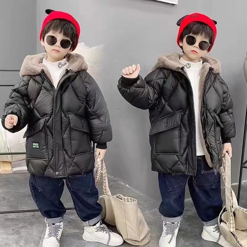 Baby Wash Free Down Cotton Jacket Boy Korean Style Medium Length Bear Cotton Jacket Winter Trend Children's Cotton Jacket