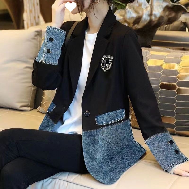 Women's Clothing Small suit women's jacket new Korean version of the British style denim niche leisure temperament splicing suit small