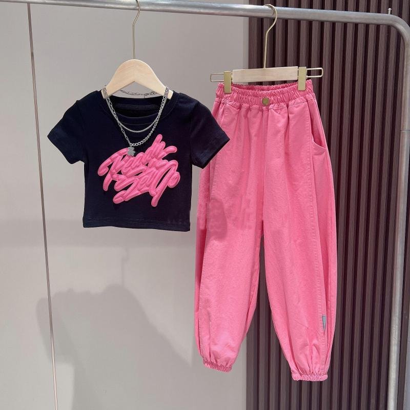 Children's Clothes Girls' printed short sleeve overalls set summer fashion bloomers T-shirt two-piece set