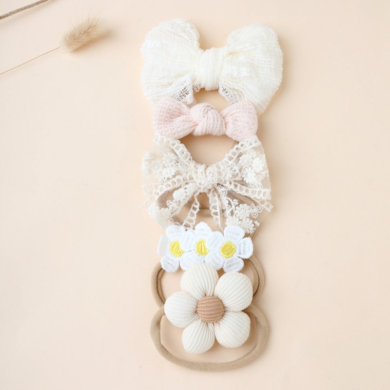 5 Piece Set Of Baby Lace Flower Bow Hairband Baby Headband Children's Cute Photo Hair Accessories Head Flower