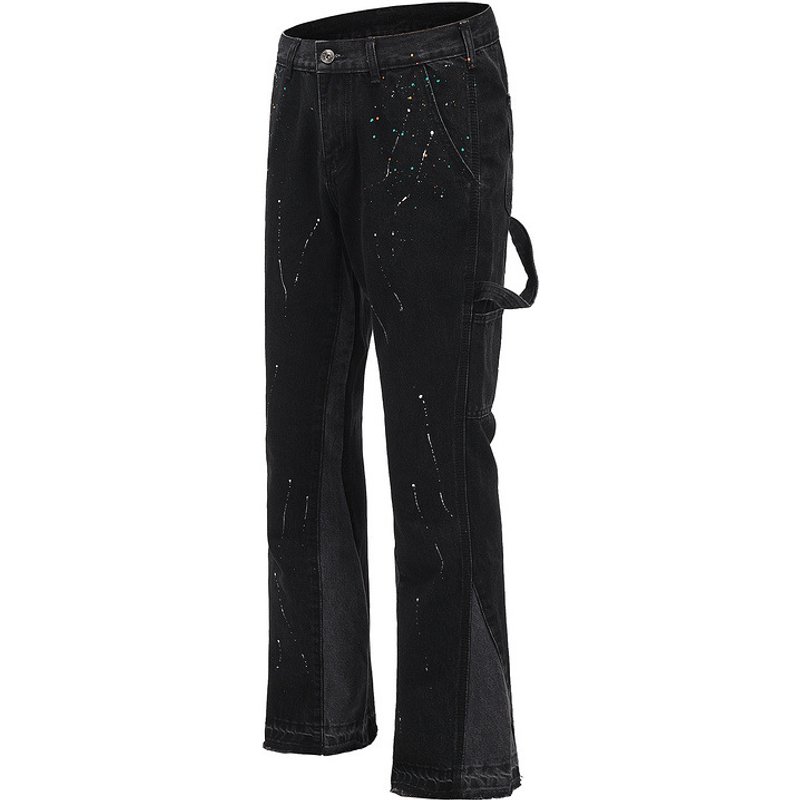 Men's Clothing High Street Style Structured Stitching Ink Splash Flared Jeans