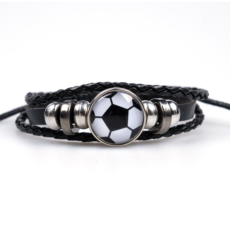 Unisex Sports Bracelet - Leather & Woven Beads (Football, Basketball, Tennis Fan Gift)