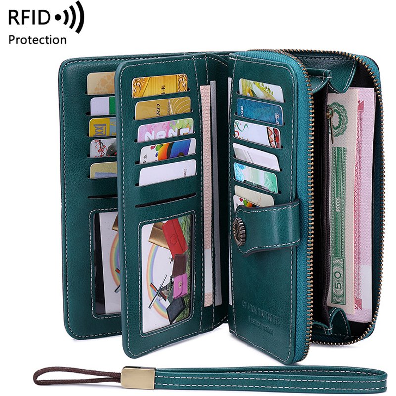 2024 new anti theft retro three fold ladies wallet card holder European and American RFID long hand held wallet for women