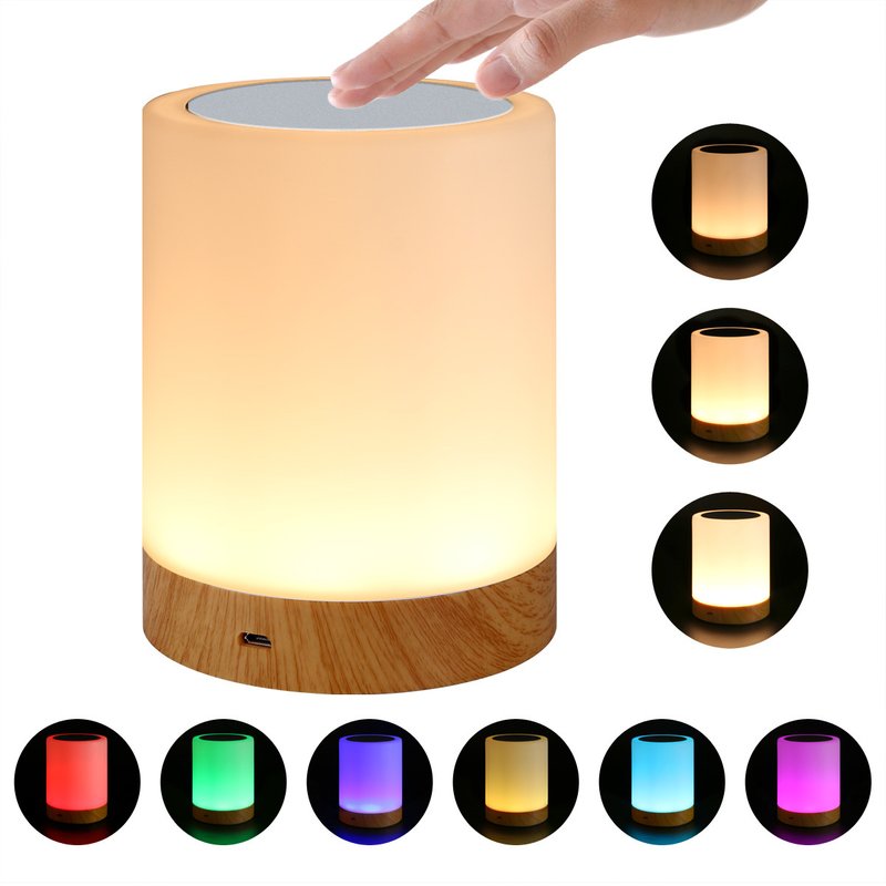Home Furniture New LED Colorful Creative Wood Grain Charging Night Light Gift Bedside Lamp Table Lamp Touch Pat Atmosphere Light