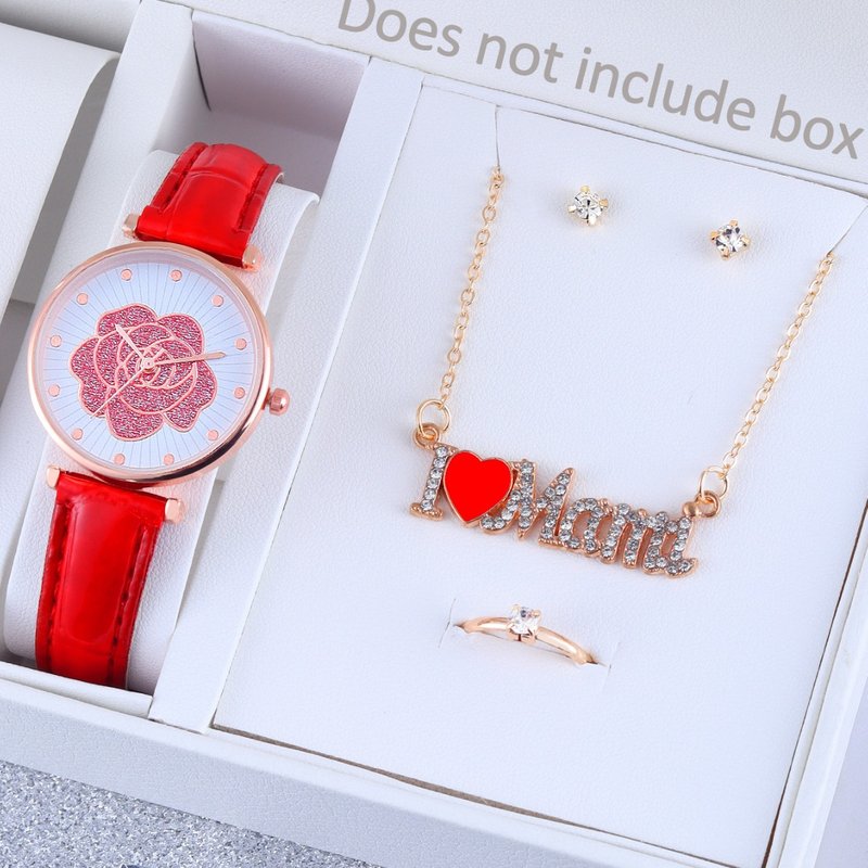 Women's Watches Women's Fashion Simple Flower Round Watch New Leather Watch Watch MM Letter Heart Pendant Jewelry