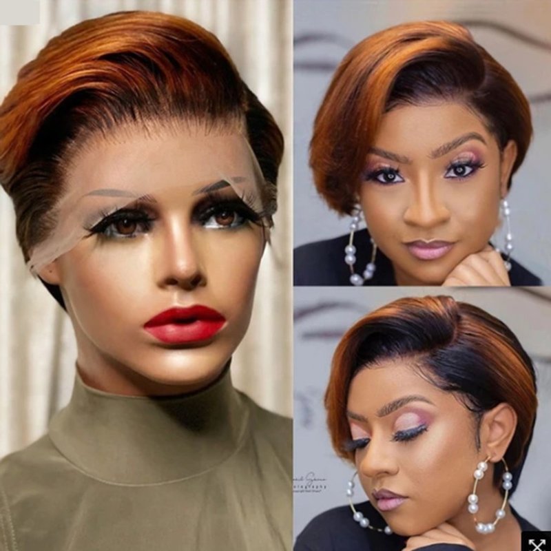 short wig wig women's fashion dyed short straight hair chemical fiber hair Hood