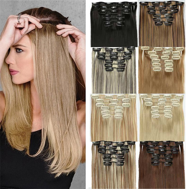 Wig hair extensions 6-piece set long straight hair European and American wigs 16 cards large quantity in stock Straight Wig