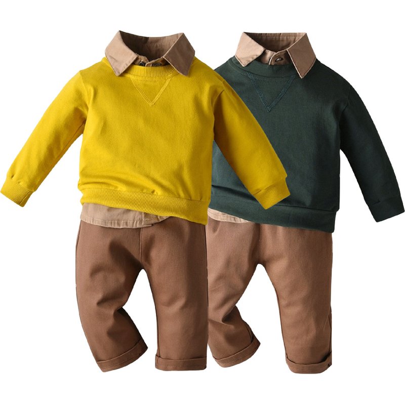 Kid's Clothing autumn and winter new children's clothing children's pullover sweater shirt with British trousers three piece suit Boy set
