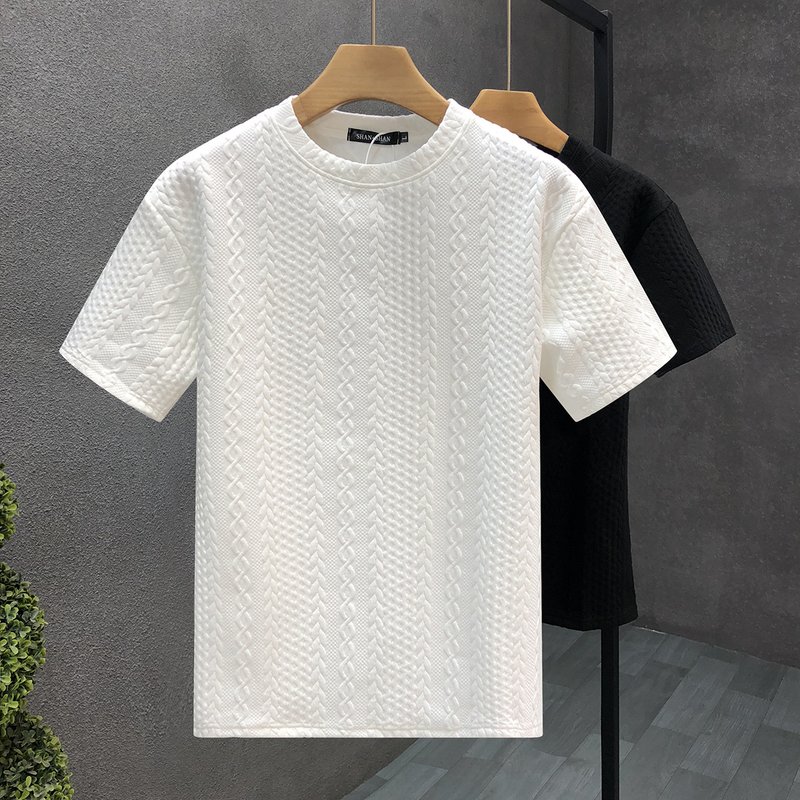 Teenage and guys High grade hemp pattern white men's short sleeved T-shirt trendy brand trendy summer clothes new 2024 spirited young man clothes