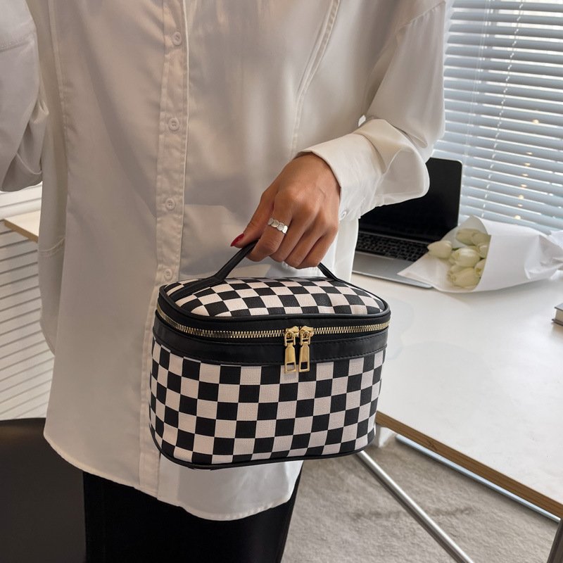 chessboard lattice cosmetic bag large capacity handbag high value multifunctional simple waterproof storage bag