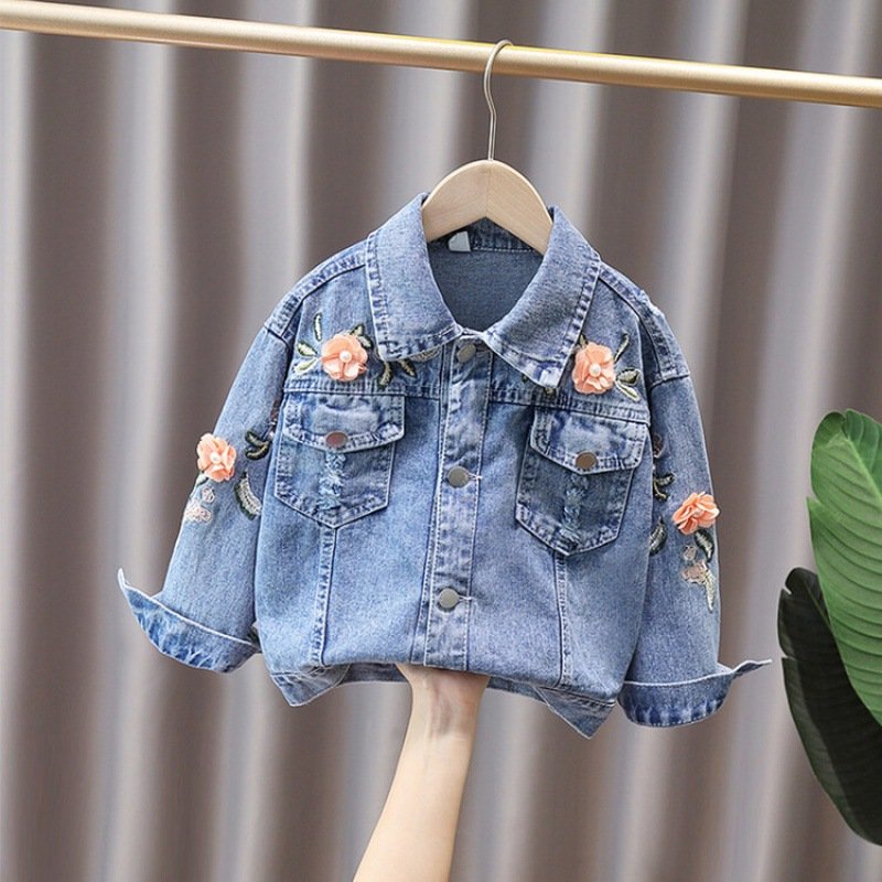 Mother & Kids Foreign trade girls denim jacket spring and autumn clothes little girl spring style big and small baby girl fashionable flower jacket