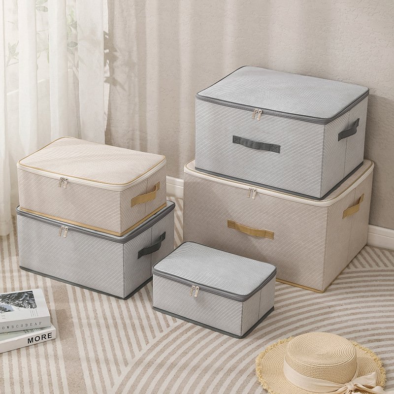 Home & Garden Printed Non Woven Striped Storage Foldable Portable Storage Box Large Capacity Clothes Box Insect Proof And Moisture Proof