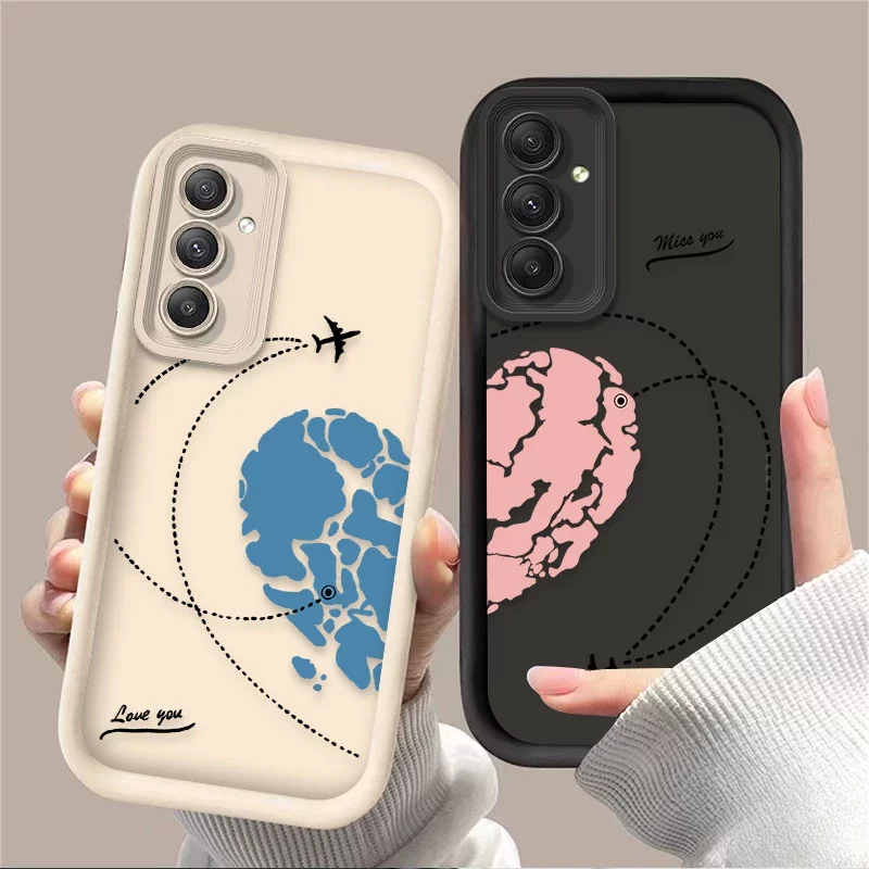 Aircraft Love Heart Couple Case for Samsung Galaxy A55 A15 A35 A25 A05 A05S 5G A24 A13 A23 A12 A22 A32 A52 A52S A71 A72 A51 4G